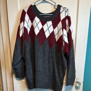 Torrid Gray and Red Argyle Sweater